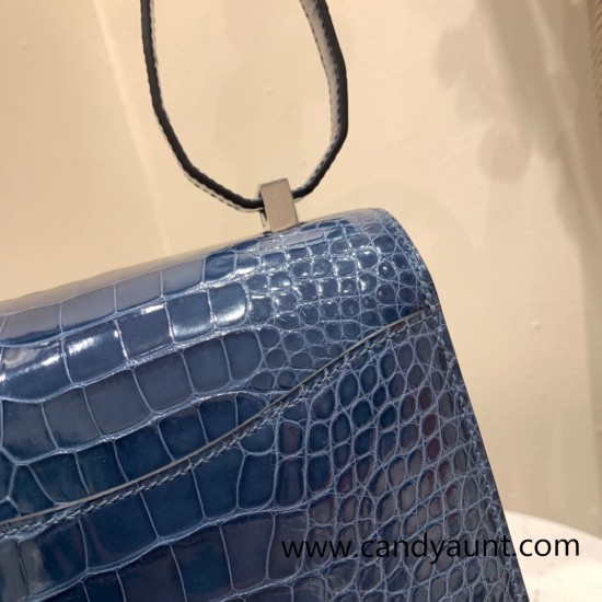 Hermes Constance 24cm Alligator Crocodile N7 /Blue Tempete Silver Hardware Hermes Constance 24cm Alligator Crocodile N7 /Blue Tempete Silver Hardware