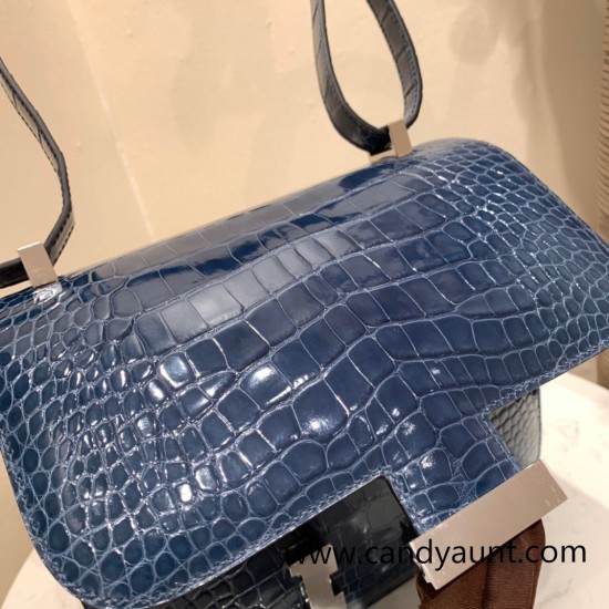 Hermes Constance 24cm Alligator Crocodile N7 /Blue Tempete Silver Hardware Hermes Constance 24cm Alligator Crocodile N7 /Blue Tempete Silver Hardware