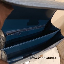 Hermes Constance 24cm Alligator Crocodile N7 /Blue Tempete Silver Hardware