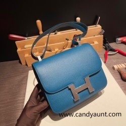 Hermes Constance 24cm epsom W0 /Vert Bosphore Silver Hardware