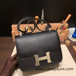 Hermes Constance 24cm Epsom 89 /Black (Noir) Silver Hardware