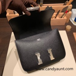 Hermes Constance 24cm Epsom 89 /Black (Noir) Silver Hardware
