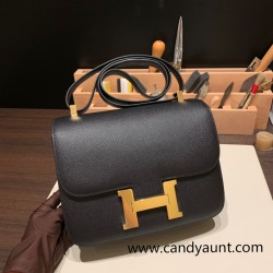 Hermes Constance 24cm epsom 89 /Black (Noir) Gold Hardware