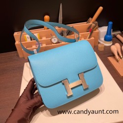 Hermes Constance 24cm epsom P3 /Blue du Nord  Silver Hardware