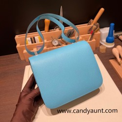 Hermes Constance 24cm epsom P3 /Blue du Nord  Silver Hardware