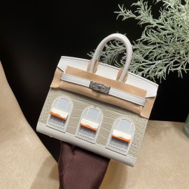 Birkin20 Crocodile Small House White Silver Hardware Phw  Faubourg sous la neige