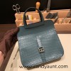 22cm Halzan mini  nilo crocodile  7C Cobalt   Silver Hardware  Full Handmade