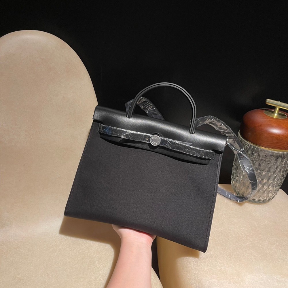 hebag 31 2WAY Herbag Zip 31 Twill Ash Canvas Material  Black (Noir) Full Handmade