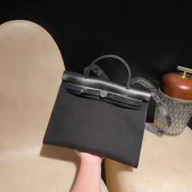 hebag 31 2WAY Herbag Zip 31 Twill Ash Canvas Material  Black (Noir) Full Handmade