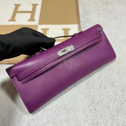 Hermes Kelly cut Swift P9 actiniae purple Silver Hardware phw 31cm Full Handmade