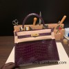Hermes Kelly 25cm  sellier porous Crocodile 59 /Raisin Gold Hardware Full Handmade 001