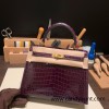 Hermes Kelly 25cm  sellier porous Crocodile 59 /Raisin Gold Hardware Full Handmade 001
