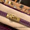 Hermes Kelly 25cm  sellier porous Crocodile 59 /Raisin Gold Hardware Full Handmade 001