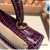 Hermes Kelly 25cm  sellier porous Crocodile 59 /Raisin Gold Hardware Full Handmade 001