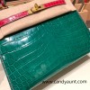 Hermes Kelly 25cm sellier Crocodile Niloticus 6Q/ Vert Emeraude & 5J Fuschia Gold Hardware Full Handmade 003