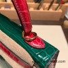 Hermes Kelly 25cm sellier Crocodile Niloticus 6Q/ Vert Emeraude & 5J Fuschia Gold Hardware Full Handmade 003