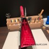 Hermes Kelly 25cm sellier Crocodile Niloticus 6Q/ Vert Emeraude & 5J Fuschia Gold Hardware Full Handmade 003