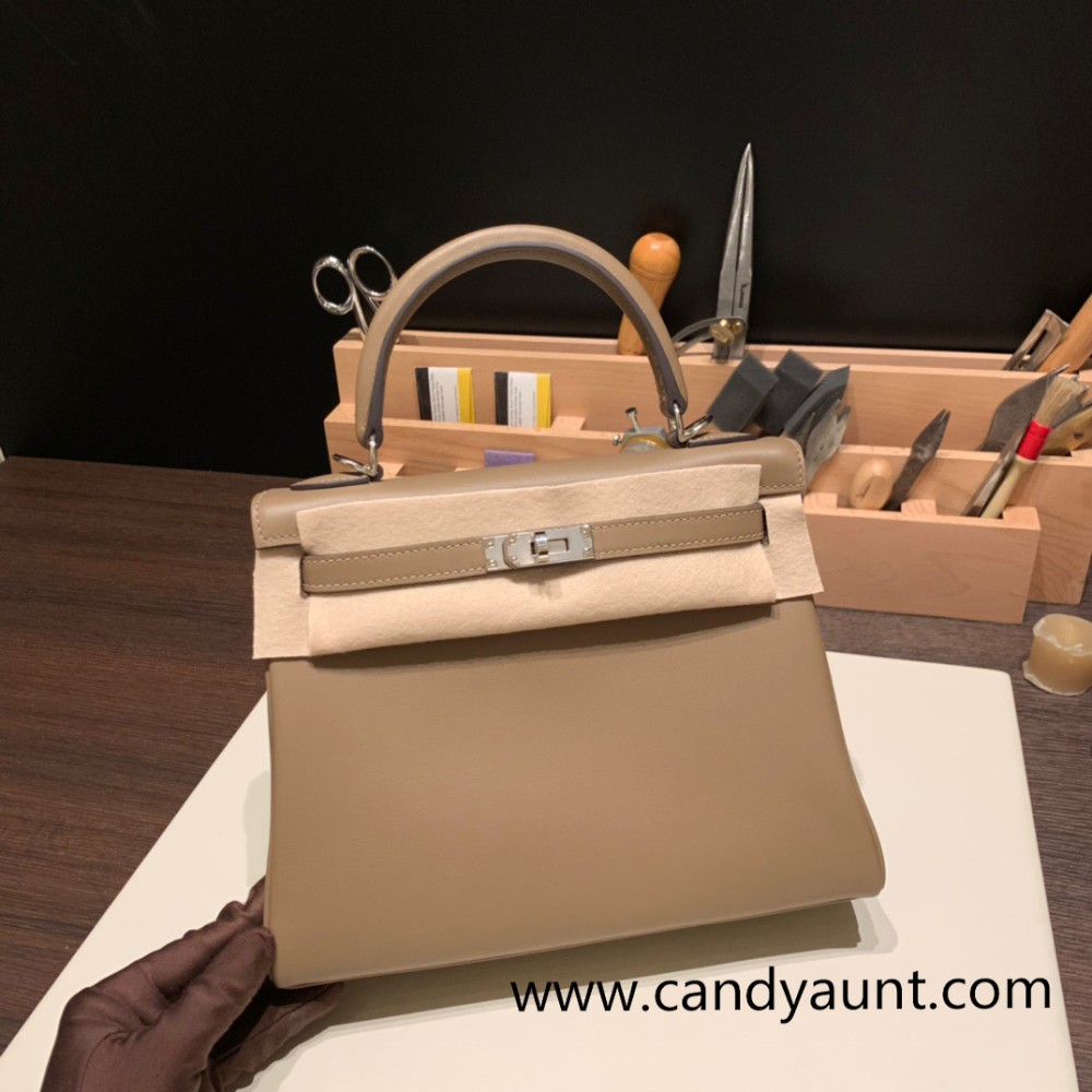 Hermes Kelly 25cm Jonathan 37/Gold Silver Hardware Full Handmade 017