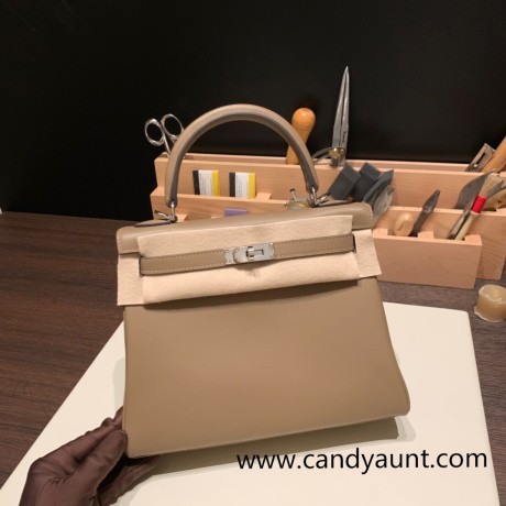 Hermes Kelly 25cm Jonathan 37/Gold Silver Hardware Full Handmade 017
