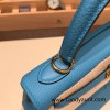 Hermes Kelly 25cm togo 7B /Turquoise Blue Gold Hardware Full Handmade 038
