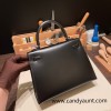 Hermes Kelly 25cm sellier box 89 /Black (Noir) Gold Hardware Full Handmade 043