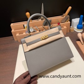 Hermes Kelly 25cm sellier  Epsom 8F /Etain Gold Hardware  Full Handmade 084