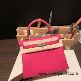 Hermes Kelly 25cm Epsom 0D /Rose Mexico Silver Hardware Full Handmade 130
