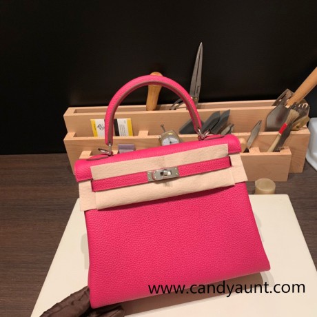 Hermes Kelly 25cm Epsom 0D /Rose Mexico Silver Hardware Full Handmade 130