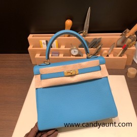 25cm c kelly 25cm  togo  7B/Turquoise Blue  Gold Hardware Full Handmade