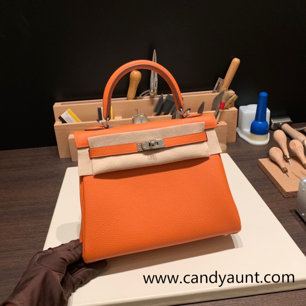 25cmTogo kelly 25cm togo  93 /Orange Silver Hardware Full Handmade