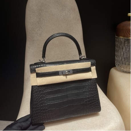 25cm Alligator（Matte）89/Black (Noir) Silver Hardware Full Handmade