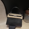 25cm Alligator（Matte）89/Black (Noir) Silver Hardware Full Handmade