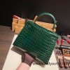 Hermes Kelly 28CM Shiny Crocodile 67 /Vert Fonce GoldHardware    FullHandmade 009