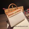 Hermes Kelly 32cm Barenia &canvas 34 /Fauve Gold Hardware  Full Handmade