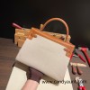 Hermes Kelly 32cm Barenia &canvas 34 /Fauve Gold Hardware  Full Handmade