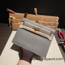 Hermes Kelly danse Lizard 8F /Etain Gold Hardware