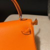 Hermes Kelly dole picto swift 93 Orange Silver Hardware Full Handmade