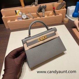 Hermes kelly20 epsom19cm 0L/ Gris Meyer Silver Hardware  Full Handmade kellymini-075