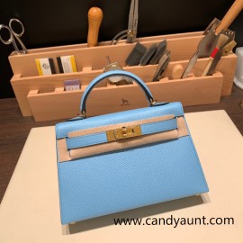 Hermes kelly20 epsom19cm I6 /Rose Extreme Silver Hardware  Full Handmade kellymini-085