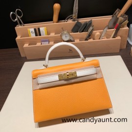 Hermes kelly20 epsom19cm 7N /Celeste Gold Hardware Full Handmade kellymini-086