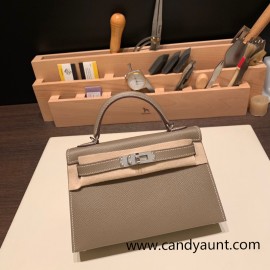Hermes kelly20 epsom19cm 18/Étoupe Grey Gold Hardware Full Handmade kellymini-088