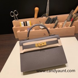 Hermes kelly20 epsom19cm Silver Hardware 18 /Étoupe Grey Silver Hardware Full Handmade kellymini-089