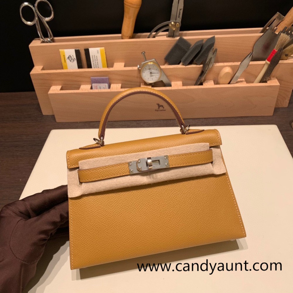 Hermes kelly20 epsom19cm 89/ Black (Noir) Silver Hardware  Full Handmade kellymini-093