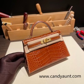 Hermes kelly20 Matte Alligateor Crocodile 19cm V0/Vert Rousseau Gold Hardware Full Handmade kellymini-096