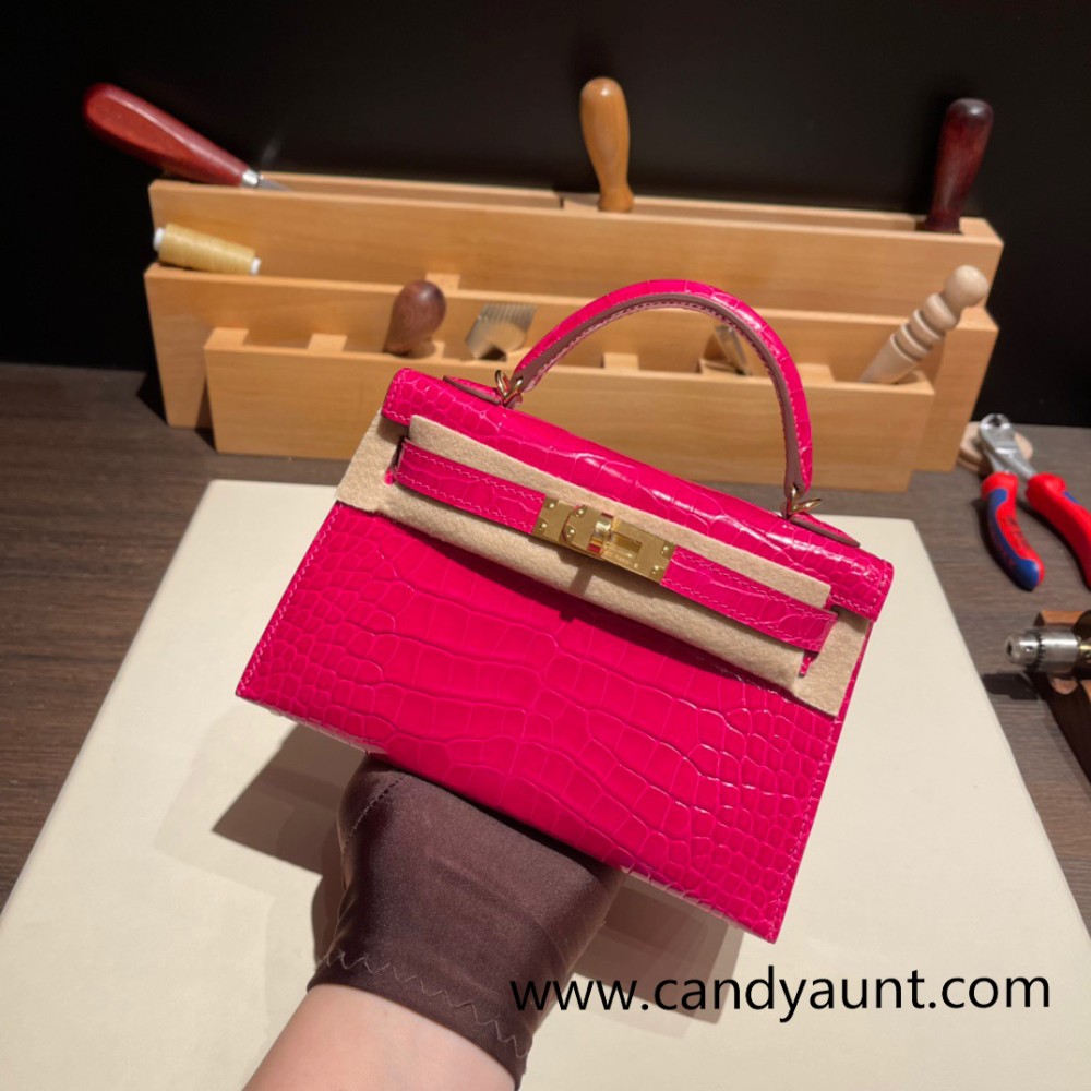 Hermes kelly20 Alligateor Crocodile 19cm 4G /Brulee Gold Hardware Full Handmade kellymini-097