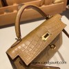 Hermes kelly20 Alligateor Crocodile 19cm 9D /Jaune Ambre Gold Hardware  Full Handmade kellymini-099