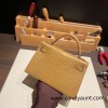 Hermes kelly20 Alligateor Crocodile 19cm 9D /Jaune Ambre Gold Hardware  Full Handmade kellymini-099