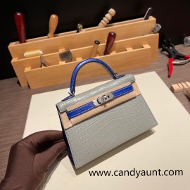 Hermes kelly20 Alligateor 2H/Kraft Gold Hardware Full Handmade kellymini-100