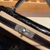 Hermes kelly20 Alligateor 80/ Pearl Grey& 7T /Blue Electric Silver Hardware Full Handmade kellymini-101