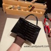 Hermes kelly20 Alligateor 89/ Black (Noir) Silver Hardware Full Handmade kellymini-102